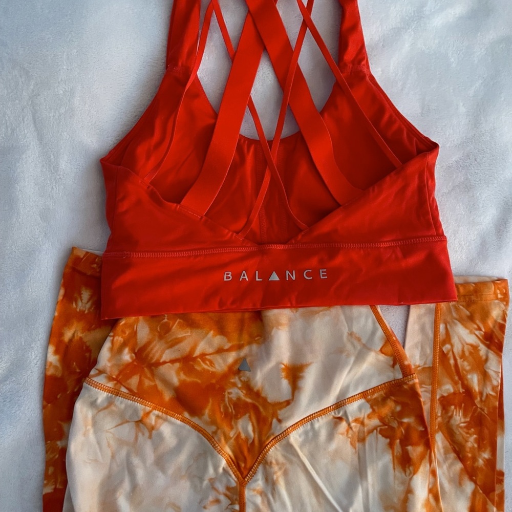 Balance athletica orange/coral strappy sports bra, removable padding in bra
